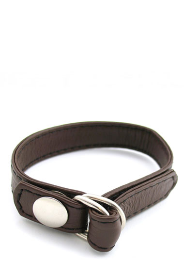 M2M: COCK RING SEWN LEATHER WITH D-RING CLOSURE - BROWN