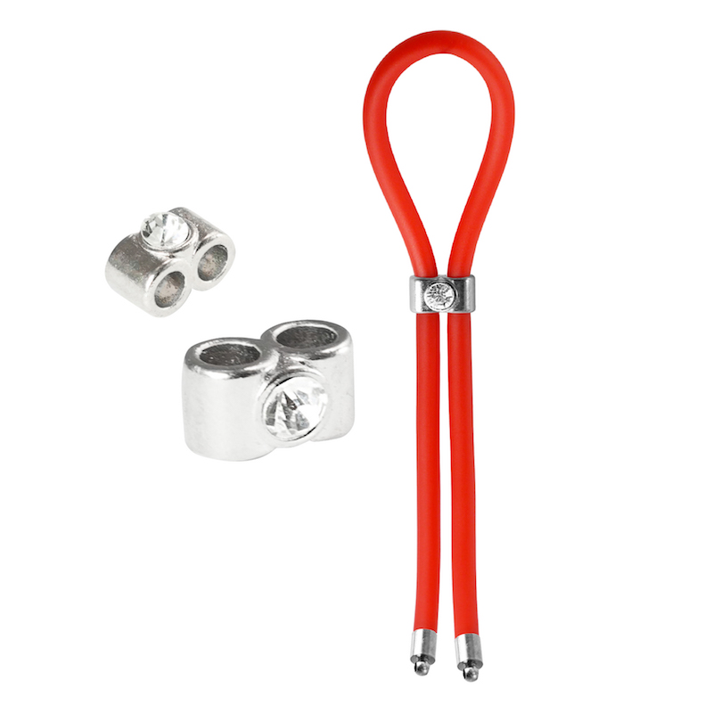 BOLO - SILVER EMPIRE SLIDER WITH GEM BEAD - RED SILICONE - C-RING - LASSO