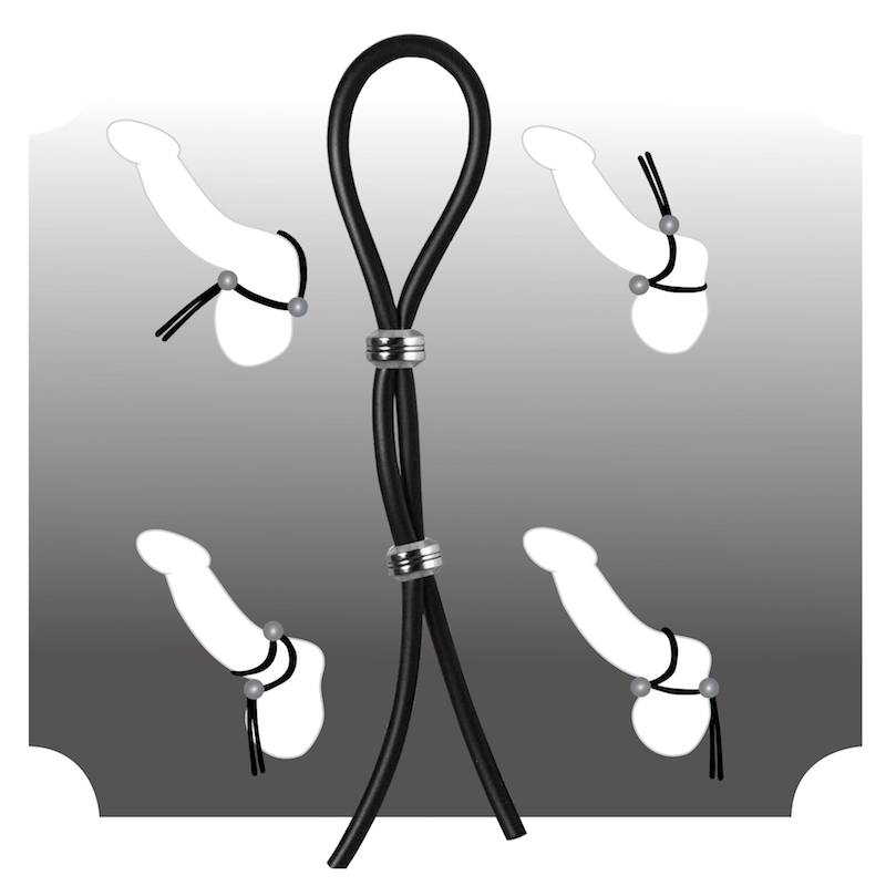 BOLO - TWO SILVER BEADS - BLACK SILICONE - C-RING - DOUBLE LASSO