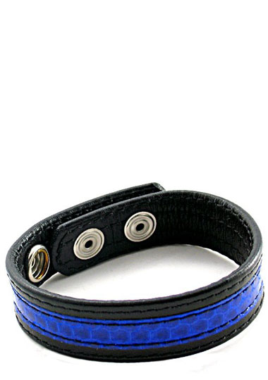M2M: EXOTIC LEATHER HIDE INLAY COCK RING - SNAKE SKIN- BLUE