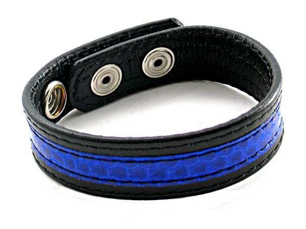 M2M: EXOTIC LEATHER HIDE INLAY COCK RING - SNAKE SKIN- BLUE