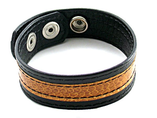 M2M: EXOTIC LEATHER HIDE INLAY COCK RING - SNAKE SKIN- TAN