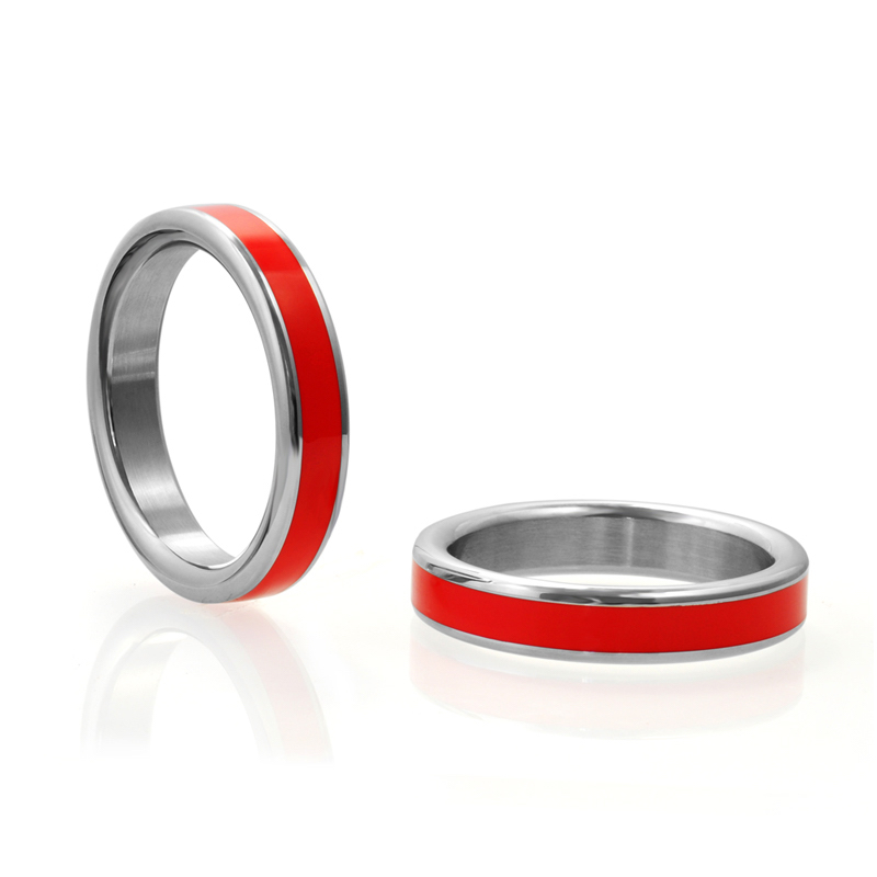 COCK RING - STAINLESS STEEL - 1.75" - SSTEEL W/  RED BAND
