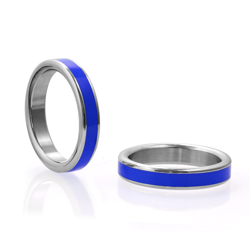M2M - COCK RING - STAINLESS STEEL - 2" - SSTEEL W/  BLUE BAND