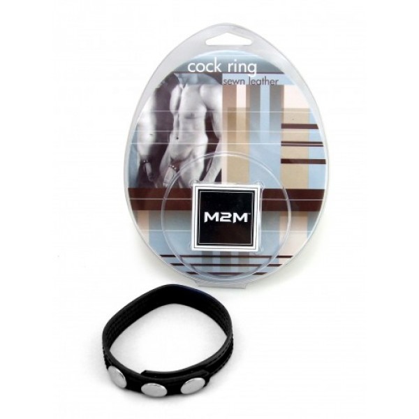 M2M: COCK RING SEWN LEATHER WITH SNAP CLOSURE - 2 SNAPS/BLACK