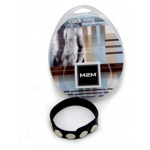 M2M: LEATHER 5 SNAP COCK RING - BLACK