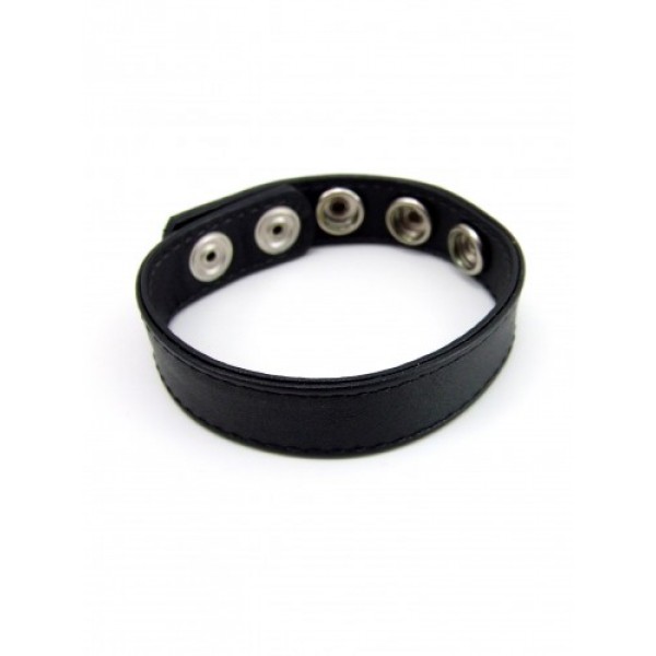 M2M: LEATHER 5 SNAP COCK RING - BLACK