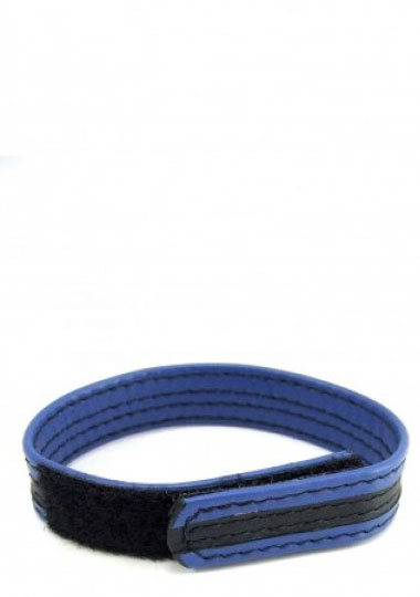 M2M: LEATHER VELCRO COCK RING - BLACK/BLUE
