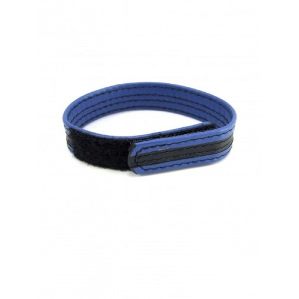 M2M: LEATHER VELCRO COCK RING - BLACK/BLUE