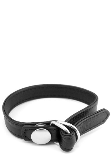 M2M: COCK RING SEWN LEATHER WITH D-RING CLOSURE - BLACK