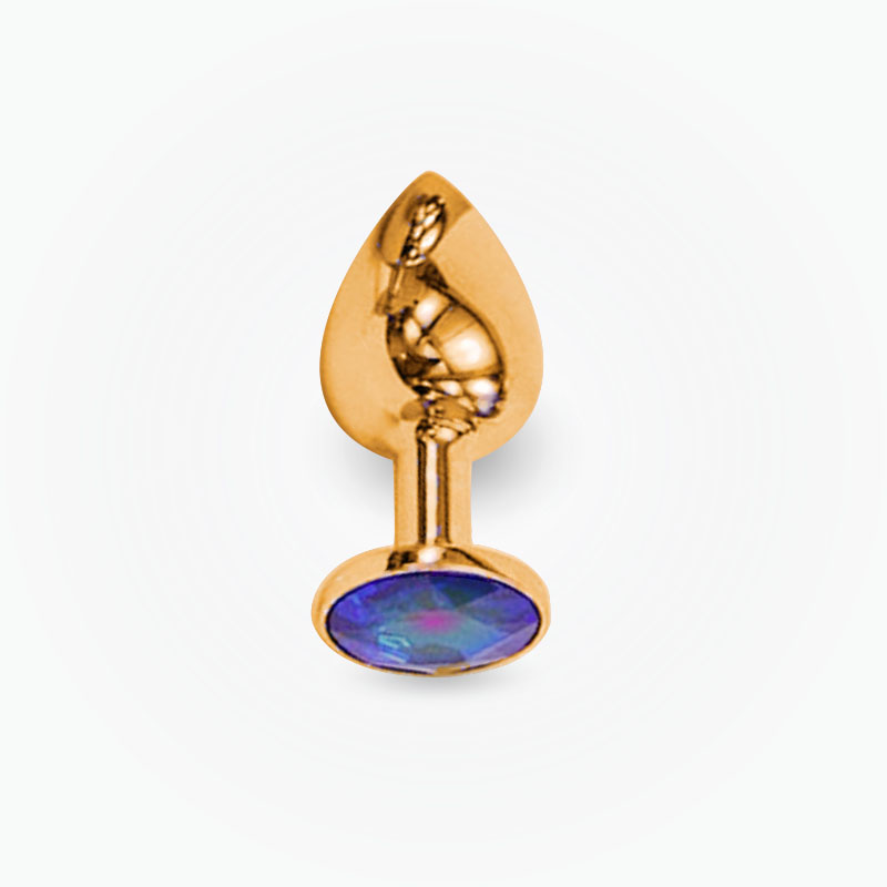 THE RELUXER BUTT PLUG: GOLD CHROMED STAINLESS STEEL WITH SHIMMER JEWEL - MEDIUM