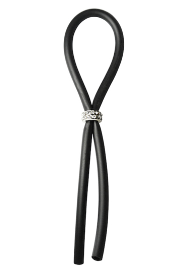 BOLO - "DIAMOND" GEM BEAD - BLACK SILICONE - C-RING - LASSO