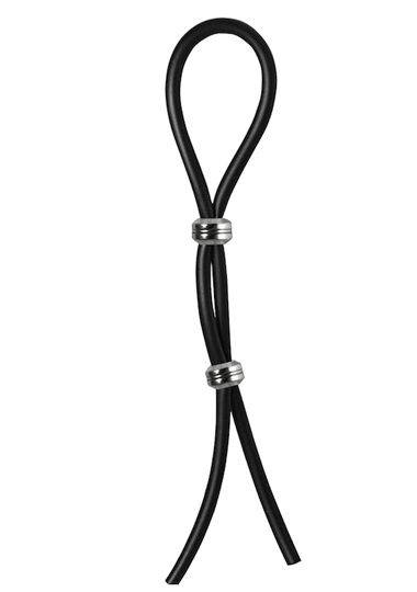 BOLO - TWO SILVER BEADS - BLACK SILICONE - C-RING - DOUBLE LASSO