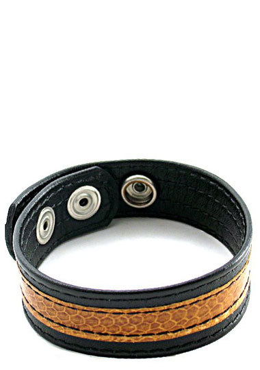 M2M: EXOTIC LEATHER HIDE INLAY COCK RING - SNAKE SKIN- TAN