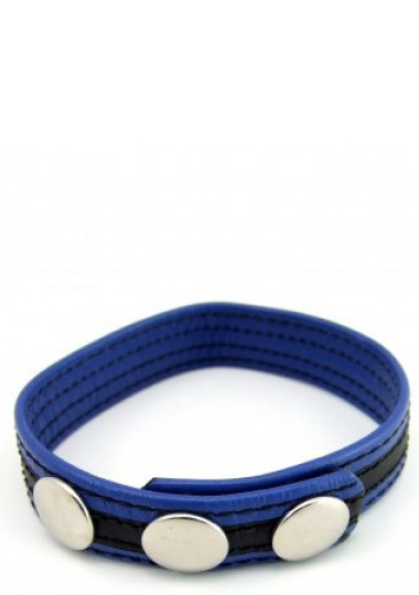 M2M: COCK RING SEWN LEATHER WITH SNAP CLOSURE - 2 SNAPS/BLACK & BLUE